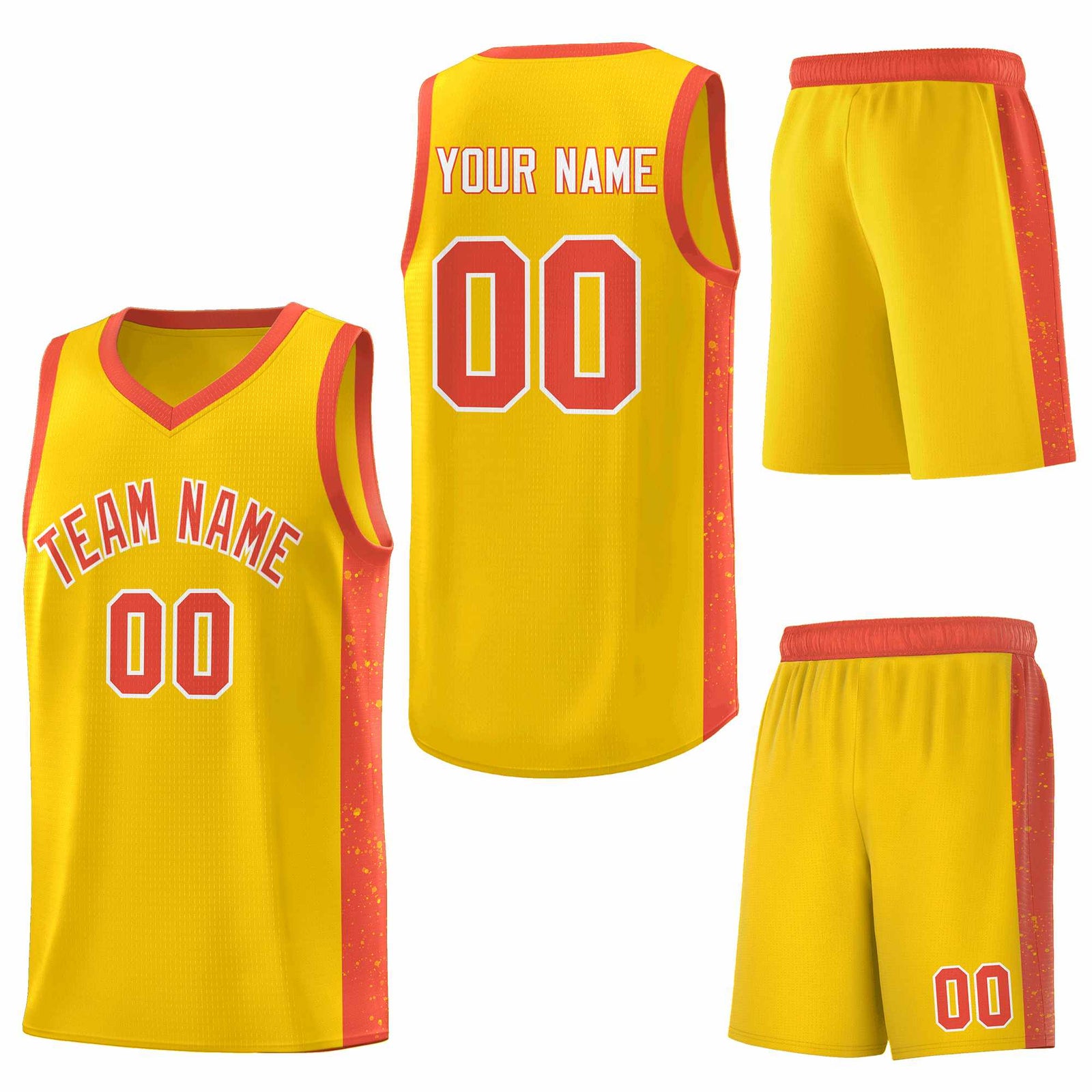 Custom Gold Orange-White Side Splash Sports Uniform Basketball Jersey