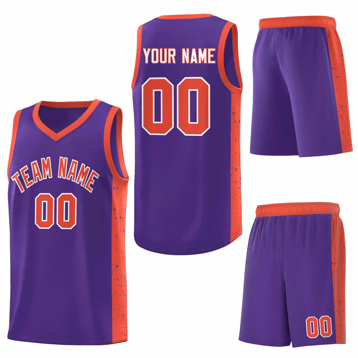 Custom Purple Orange-White Side Splash Sports Uniform Basketball Jersey