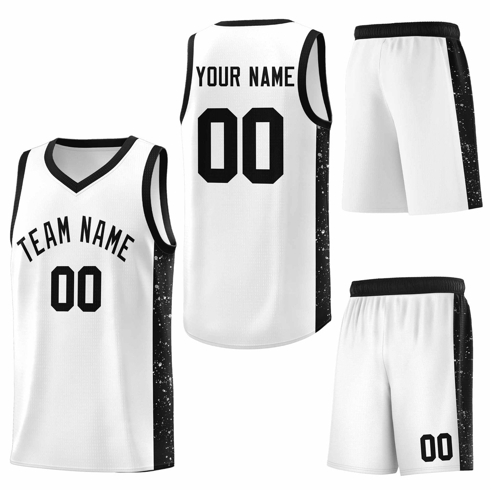 Custom White Black Side Splash Sports Uniform Basketball Jersey