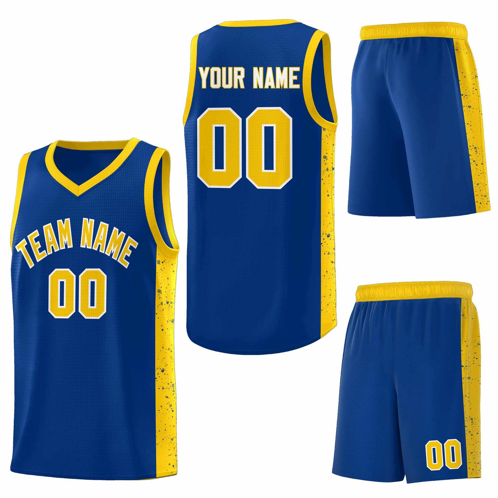 Custom Royal Gold-White Side Splash Sports Uniform Basketball Jersey