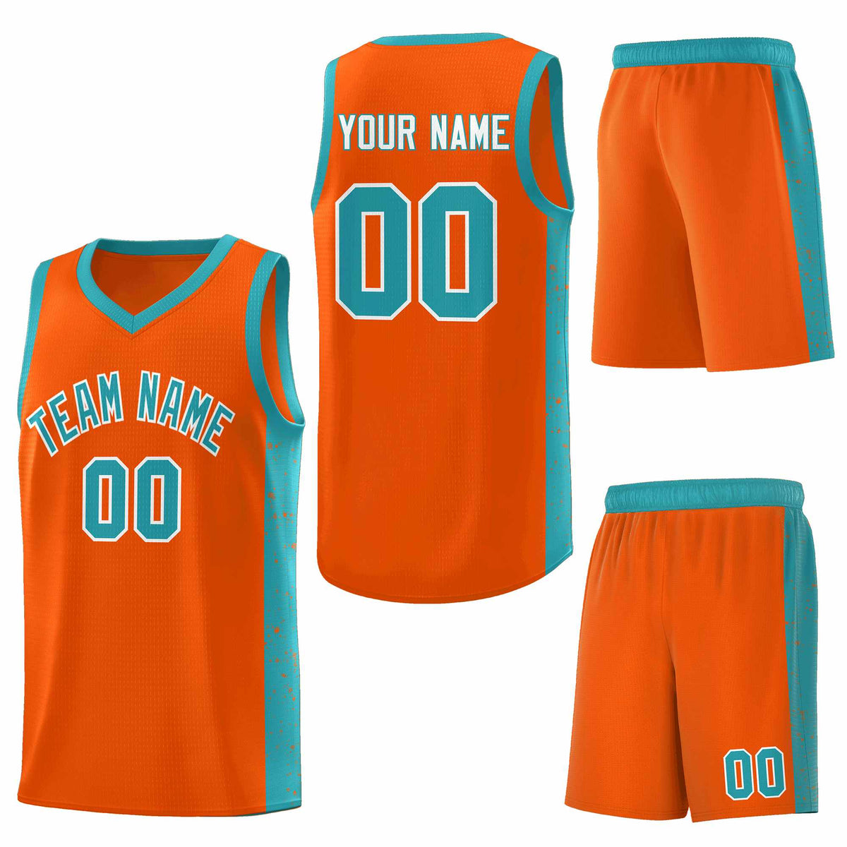 Custom Orange Aqua-White Side Splash Sports Uniform Basketball Jersey