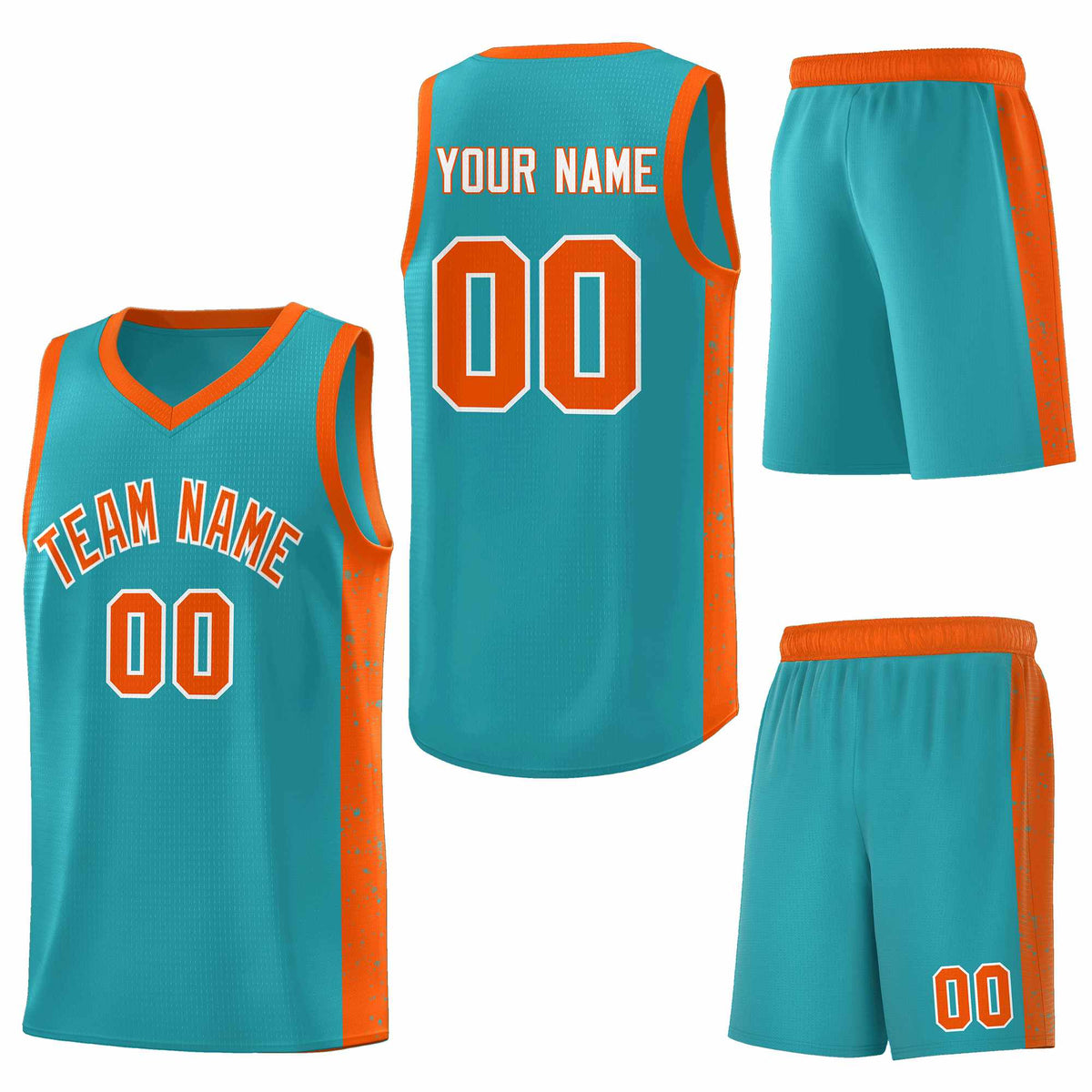 Custom Aqua Orange-White Side Splash Sports Uniform Basketball Jersey