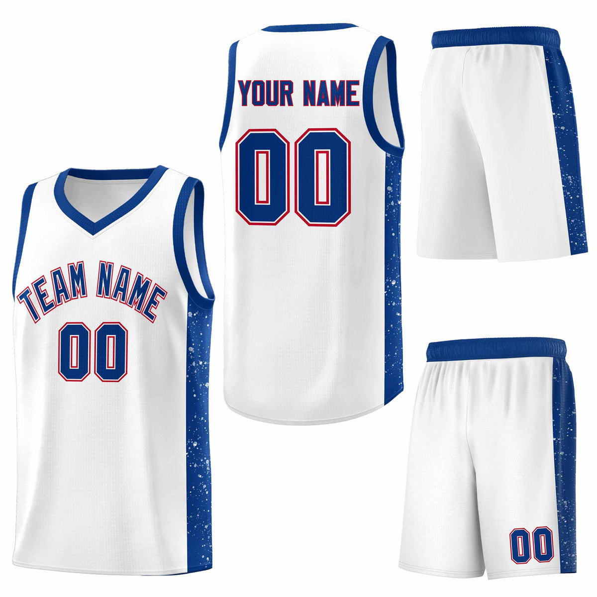 Custom White Royal Side Splash Sports Uniform Basketball Jersey