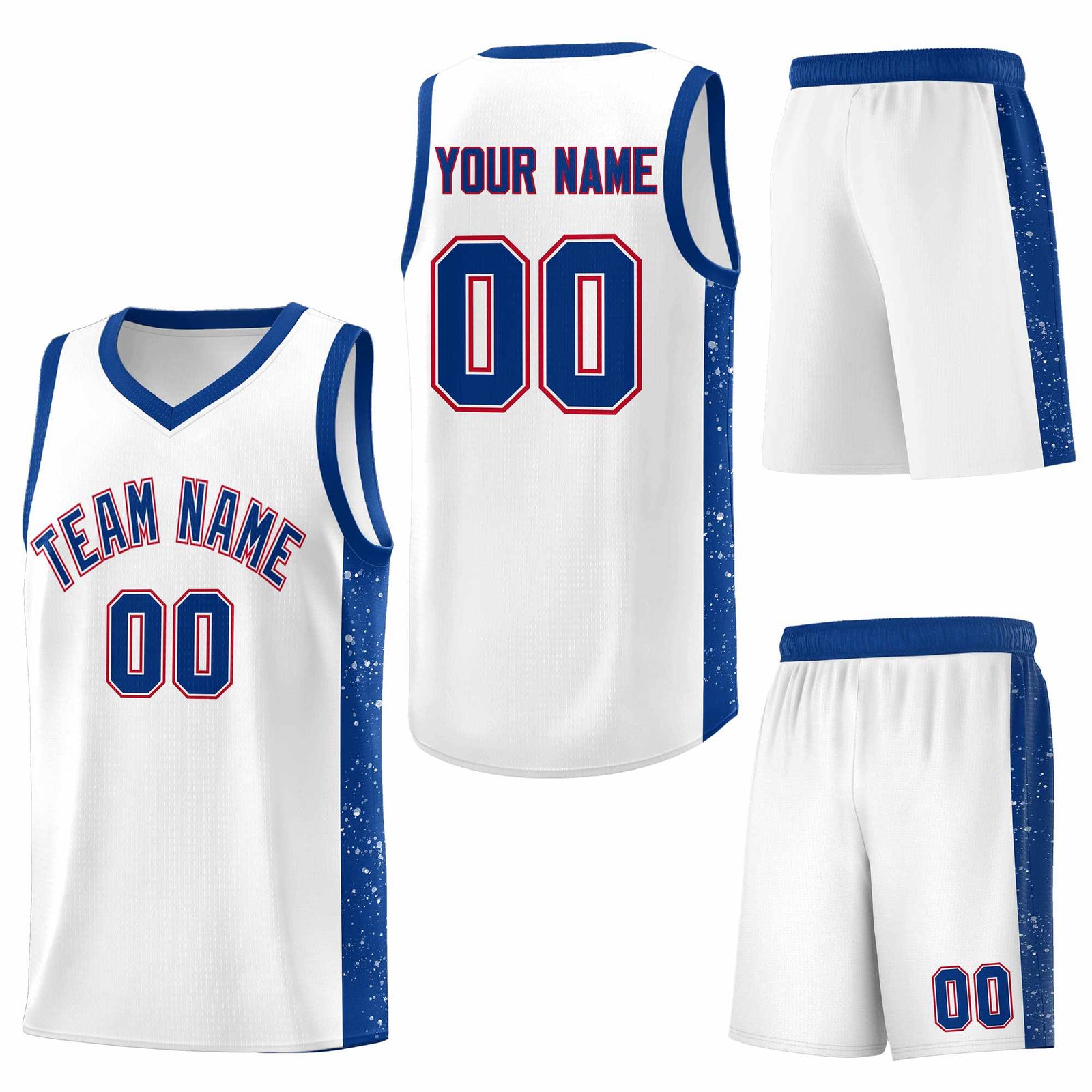 Custom White Royal Side Splash Sports Uniform Basketball Jersey