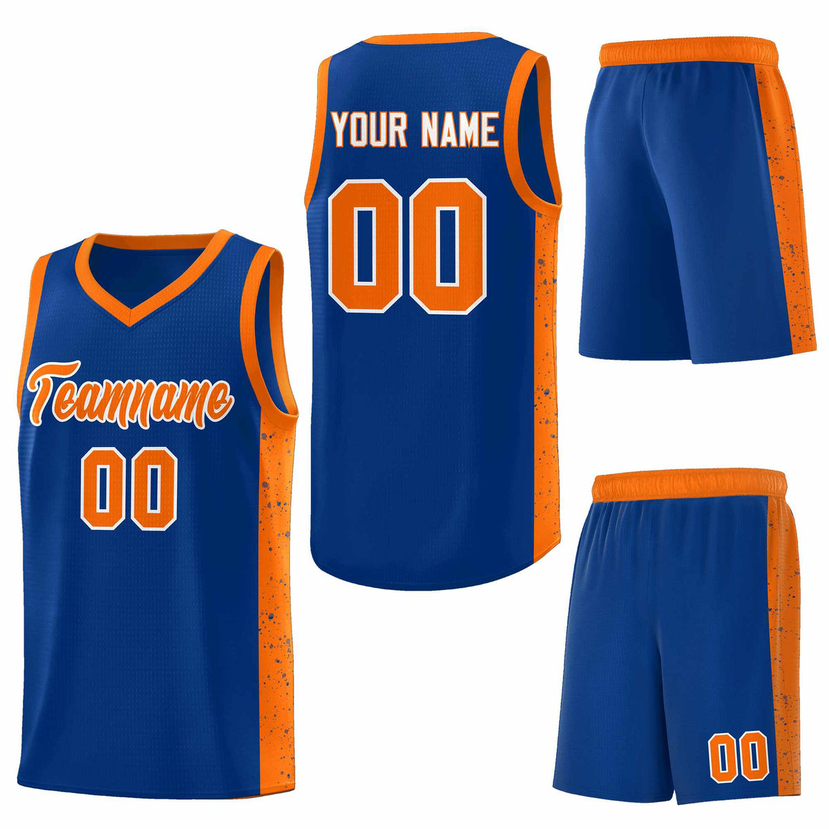Custom Royal Orange-White Side Splash Sports Uniform Basketball Jersey
