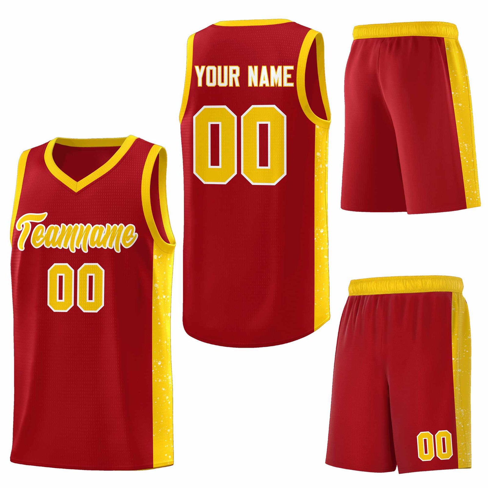 Custom Red Gold-White Side Splash Sports Uniform Basketball Jersey