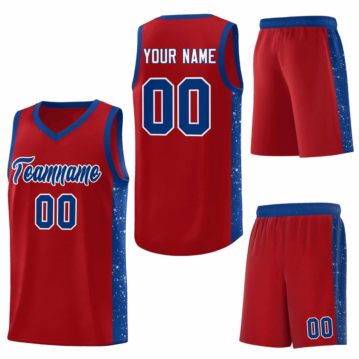Custom Red Royal-White Side Splash Sports Uniform Basketball Jersey