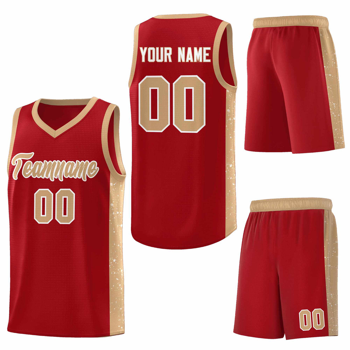 Custom Red Old Gold-White Side Splash Sports Uniform Basketball Jersey