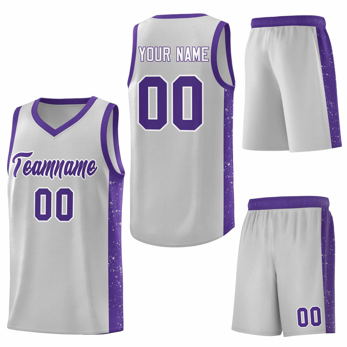 Custom Gray Purple-White Side Splash Sports Uniform Basketball Jersey