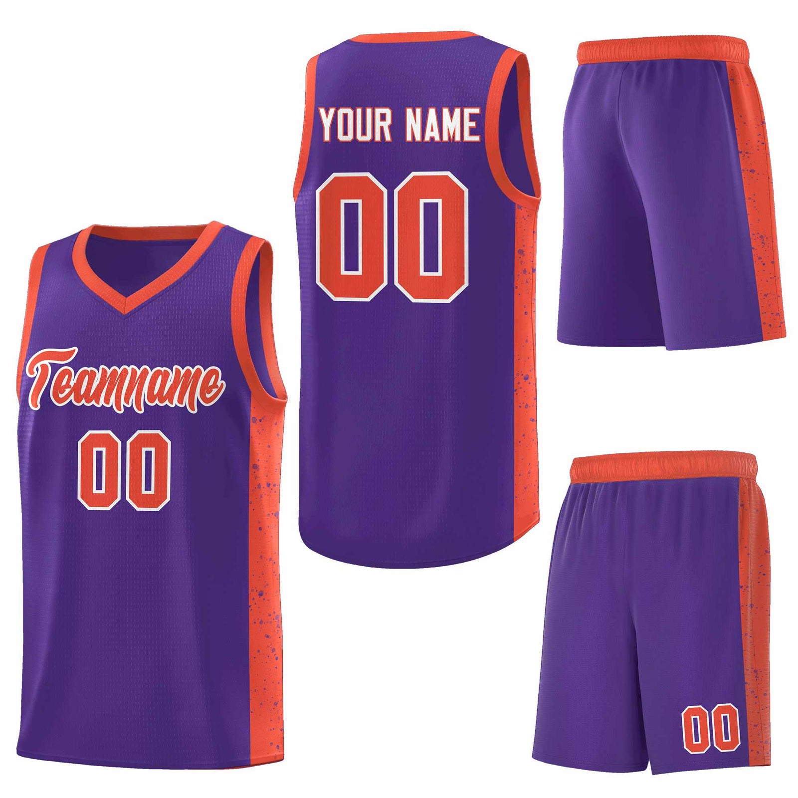 Custom Purple Orange-White Side Splash Sports Uniform Basketball Jersey