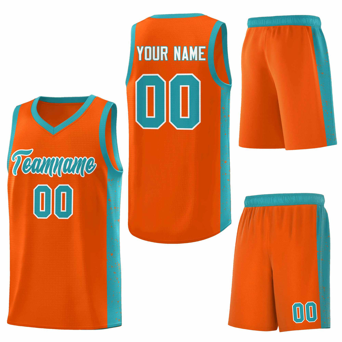 Custom Orange Aqua-White Side Splash Sports Uniform Basketball Jersey