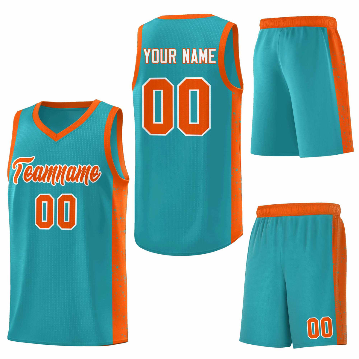 Custom Aqua Orange-White Side Splash Sports Uniform Basketball Jersey