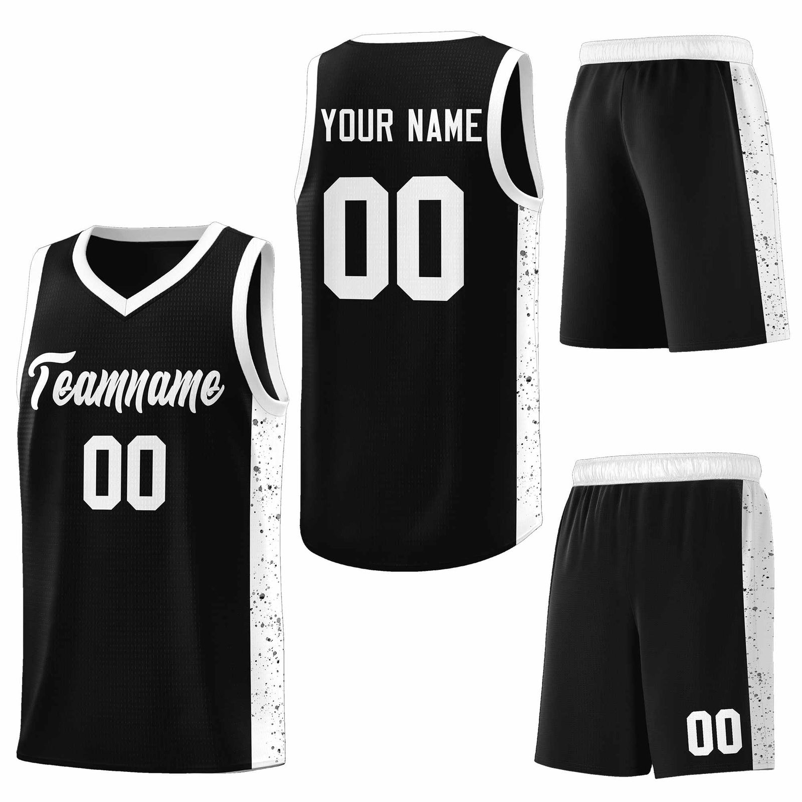 Custom Black White Side Splash Sports Uniform Basketball Jersey