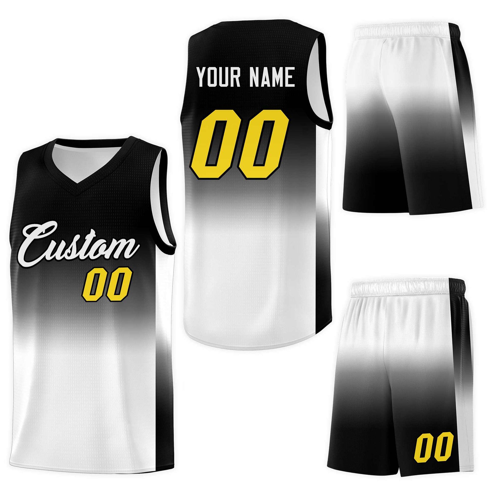 Custom Black White Gradient Fashion Sets Sports Uniform Basketball Jersey