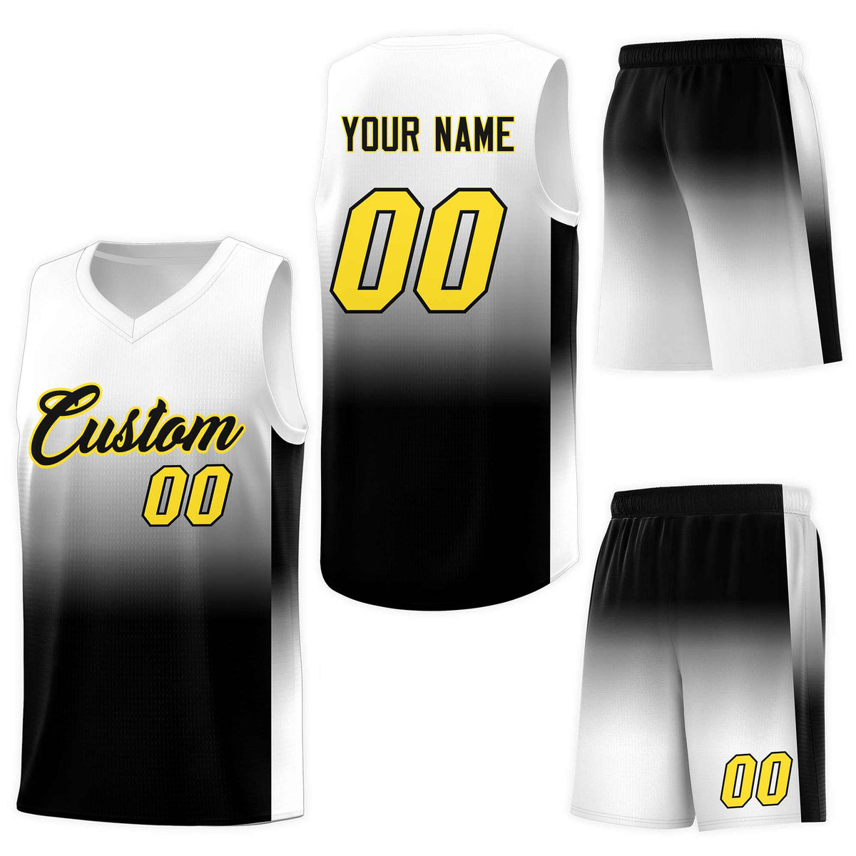 Custom White Black Gradient Fashion Sets Sports Uniform Basketball Jersey