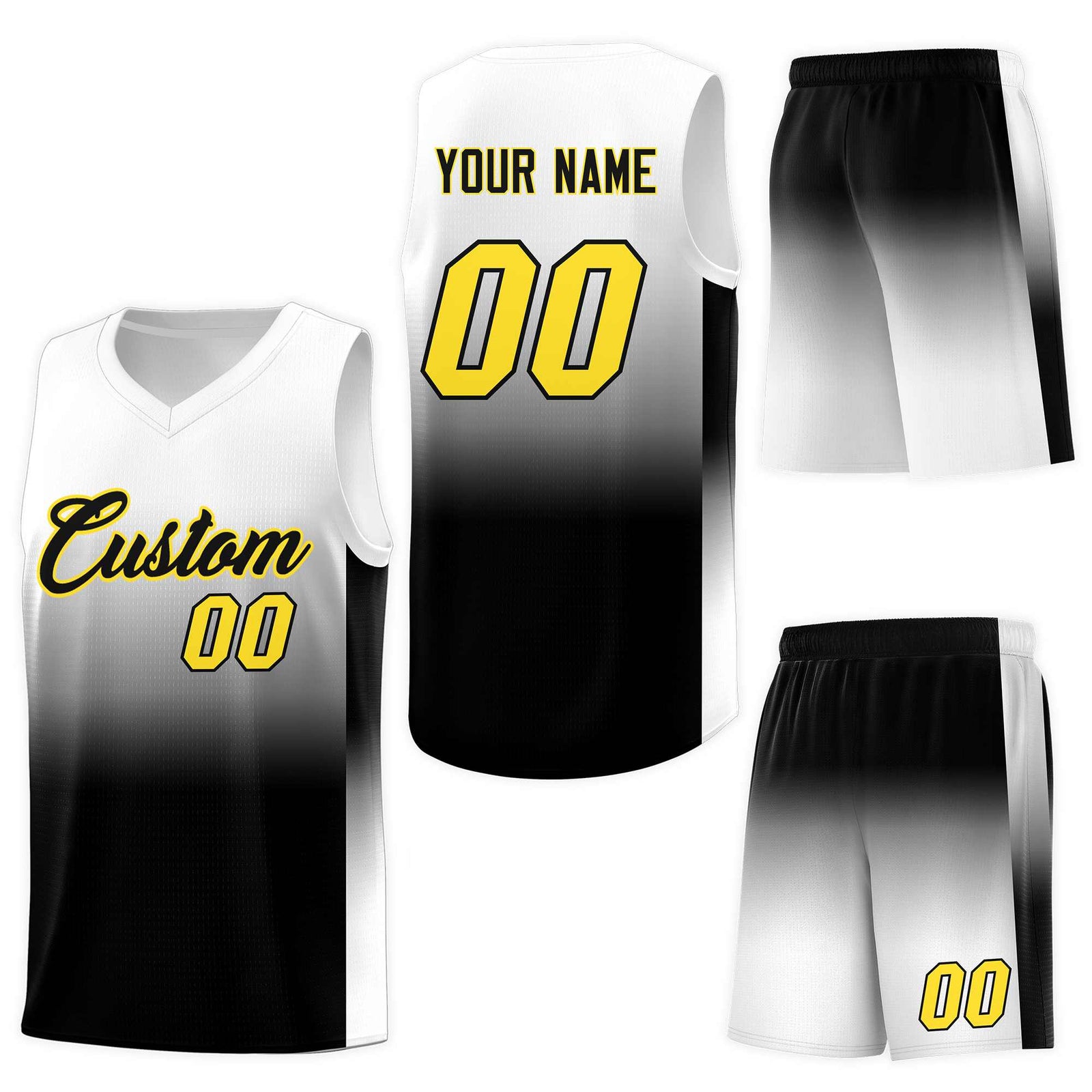 Custom White Black Gradient Fashion Sets Sports Uniform Basketball Jersey