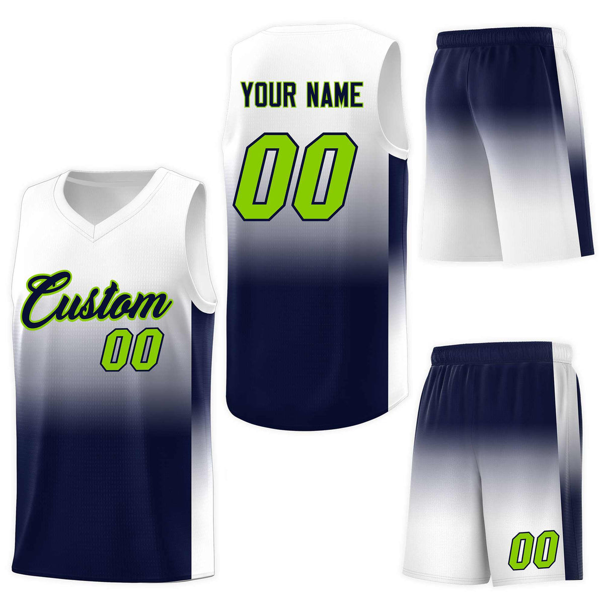 Custom White Navy Gradient Fashion Sets Sports Uniform Basketball Jersey