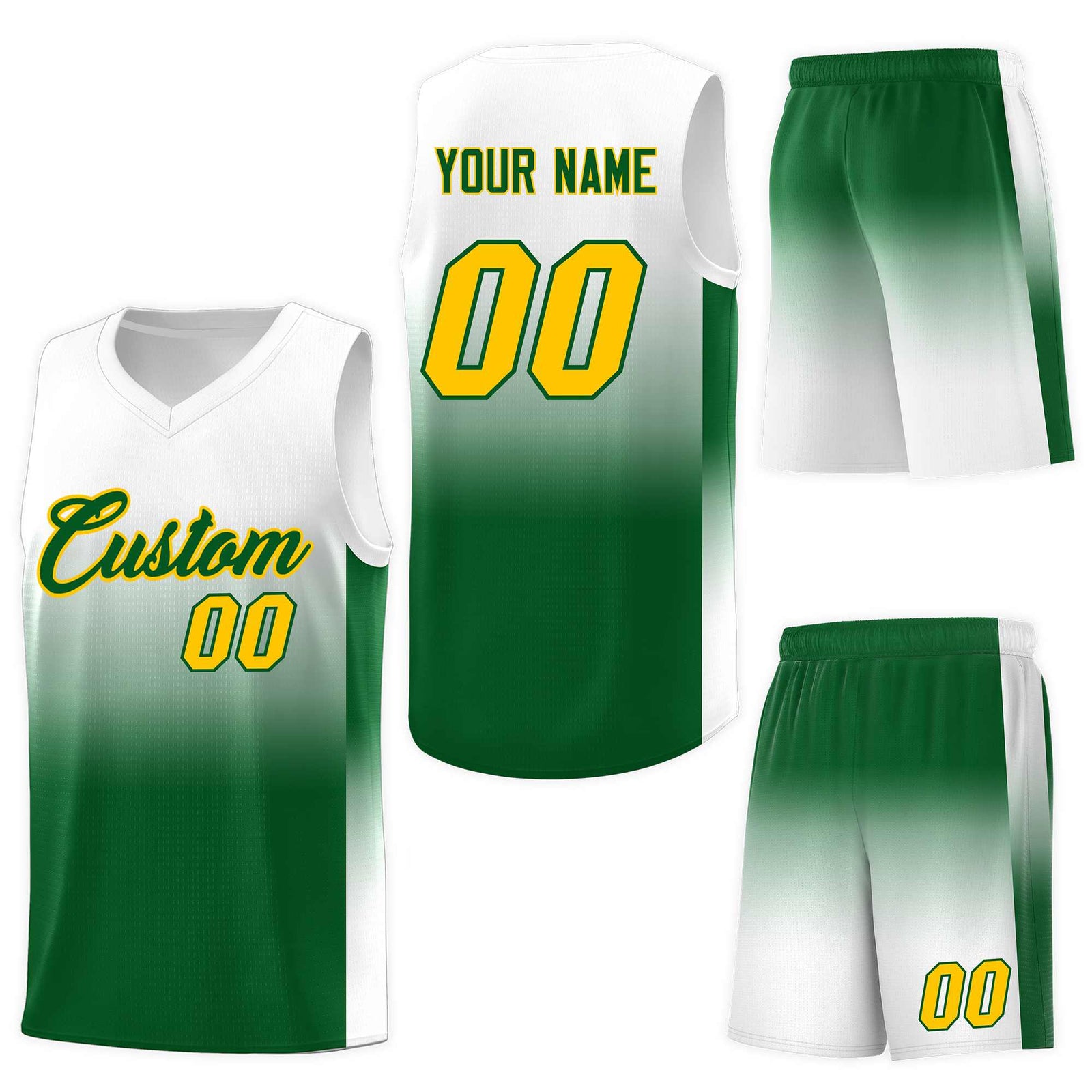 Custom White Kelly Green Gradient Fashion Sets Sports Uniform Basketball Jersey