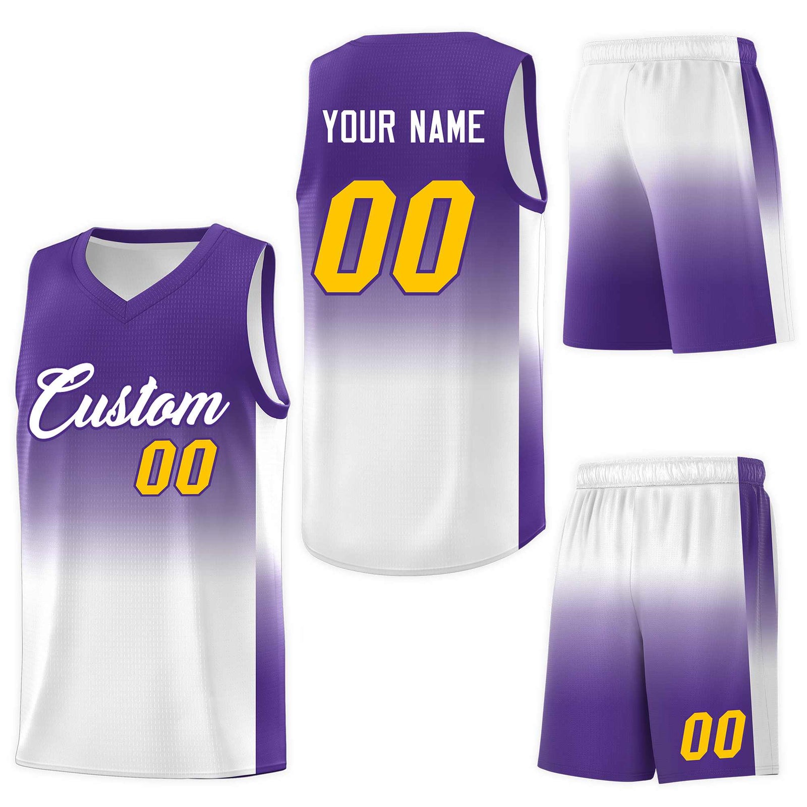 Custom Purple White Gradient Fashion Sets Sports Uniform Basketball Jersey