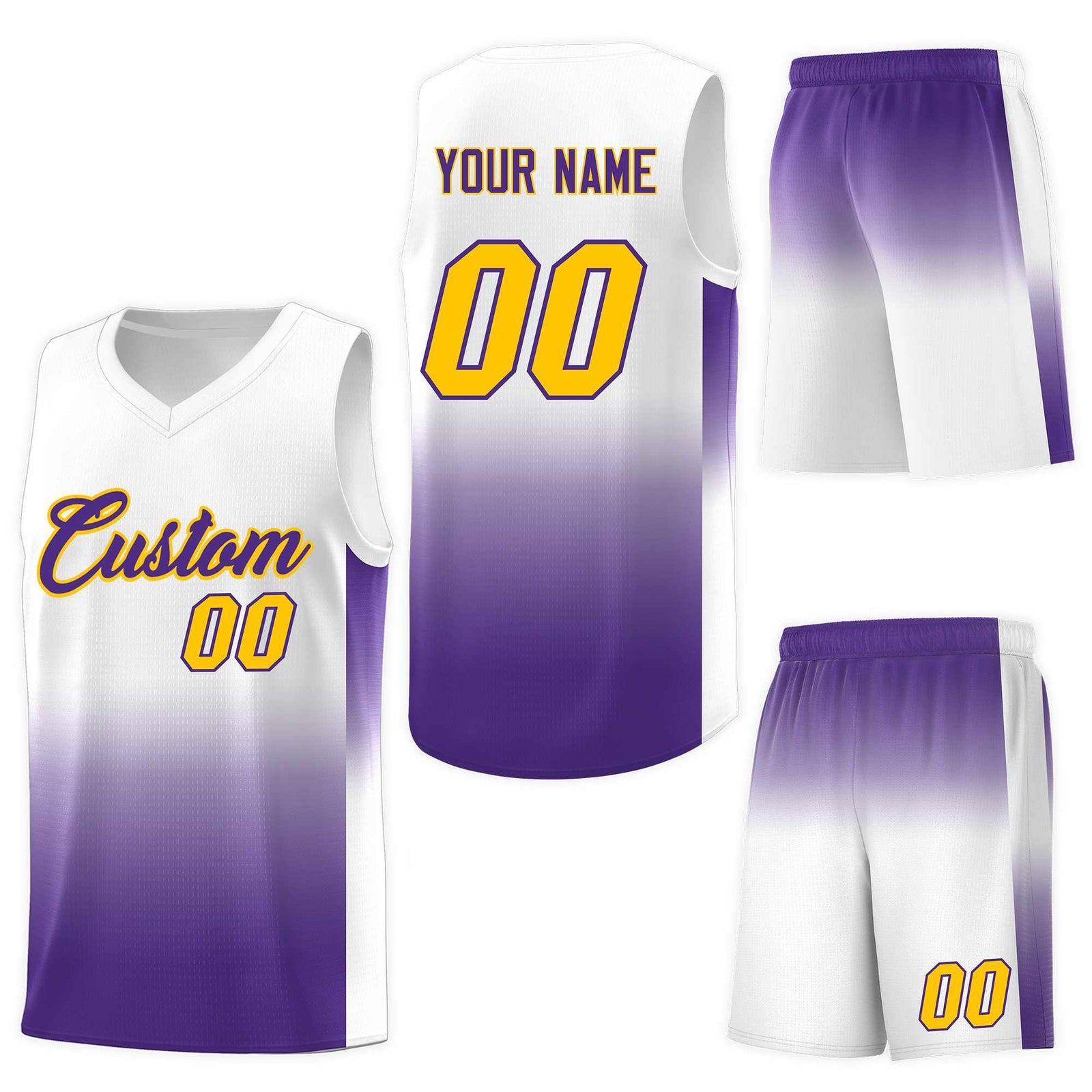 Custom White Purple Gradient Fashion Sets Sports Uniform Basketball Jersey