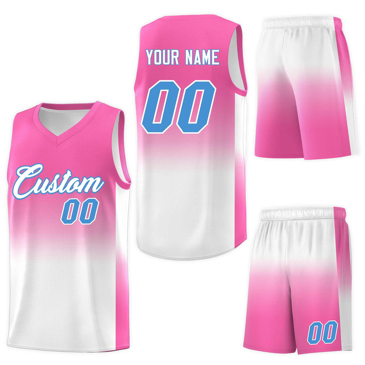 Custom Pink White Gradient Fashion Sets Sports Uniform Basketball Jersey