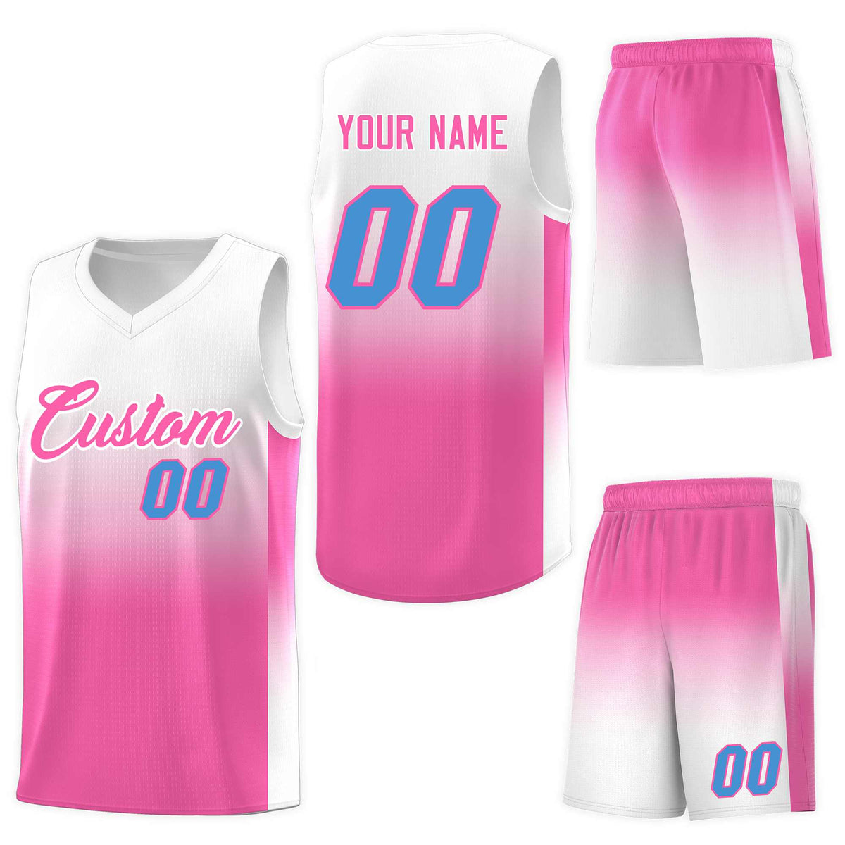 Custom White Pink Gradient Fashion Sets Sports Uniform Basketball Jersey