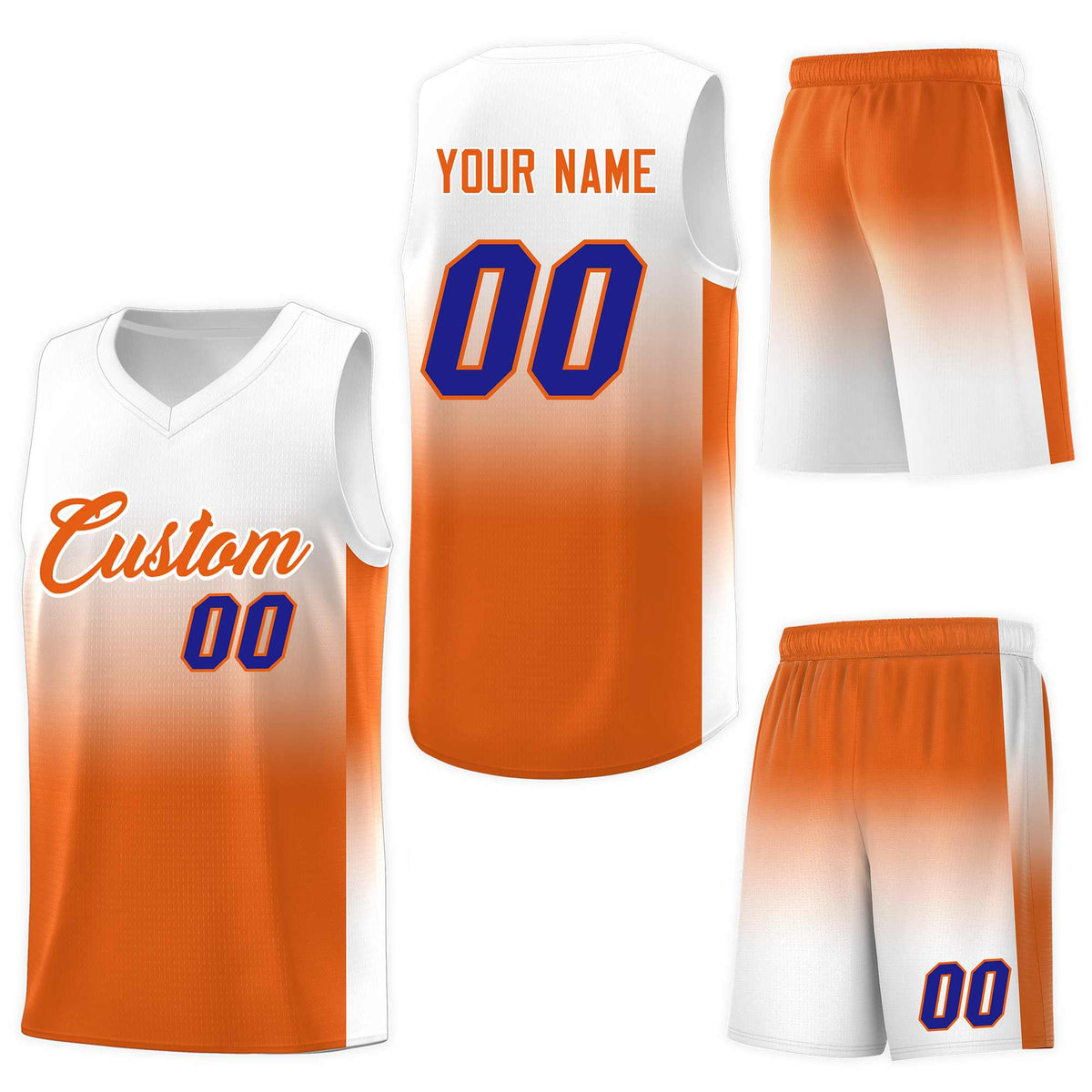 Custom White Orange Gradient Fashion Sets Sports Uniform Basketball Jersey