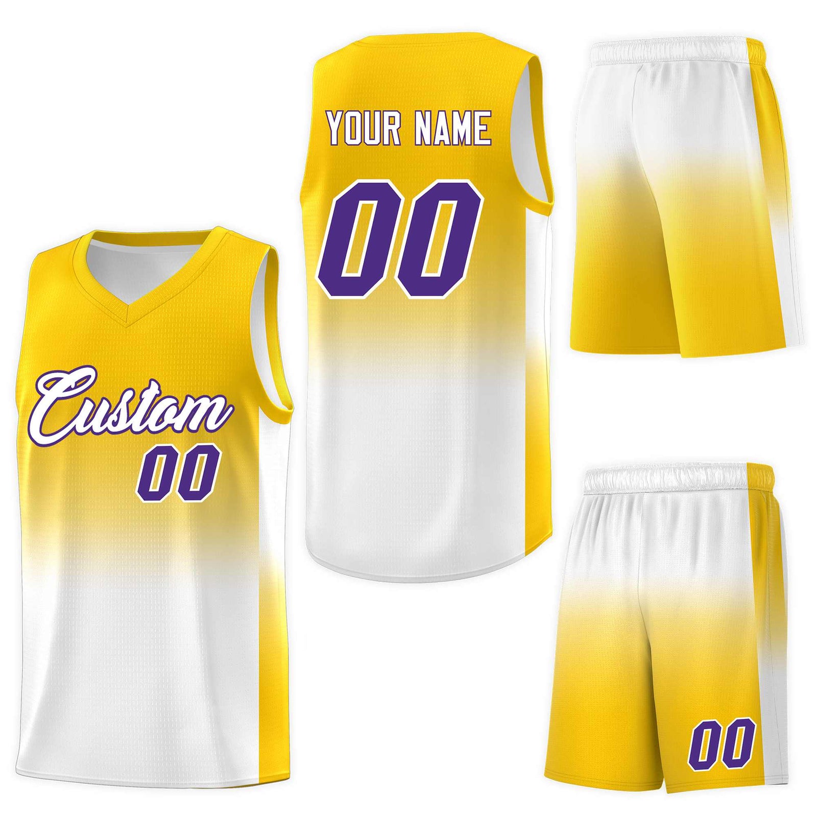 Custom Gold White Gradient Fashion Sets Sports Uniform Basketball Jersey
