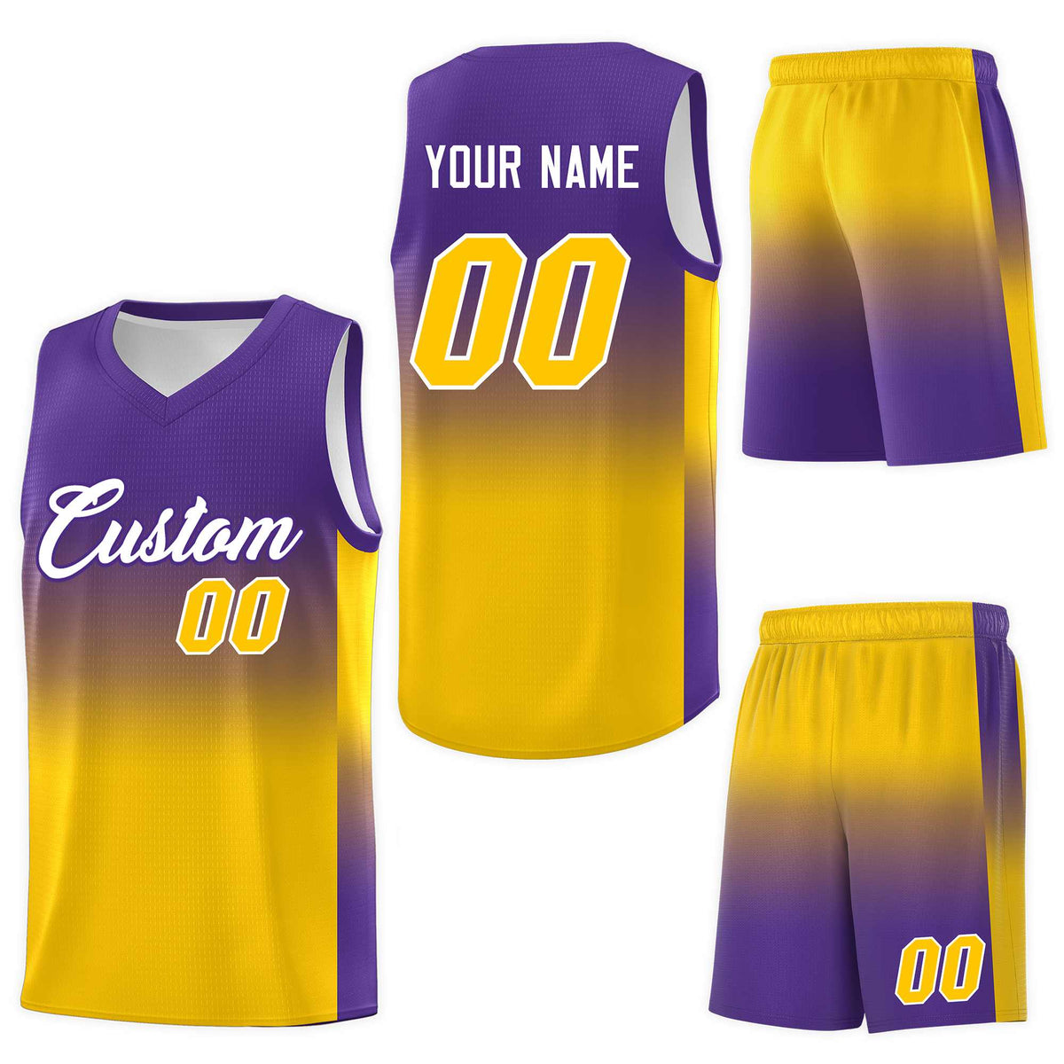 Custom Purple Gold Gradient Fashion Sets Sports Uniform Basketball Jersey