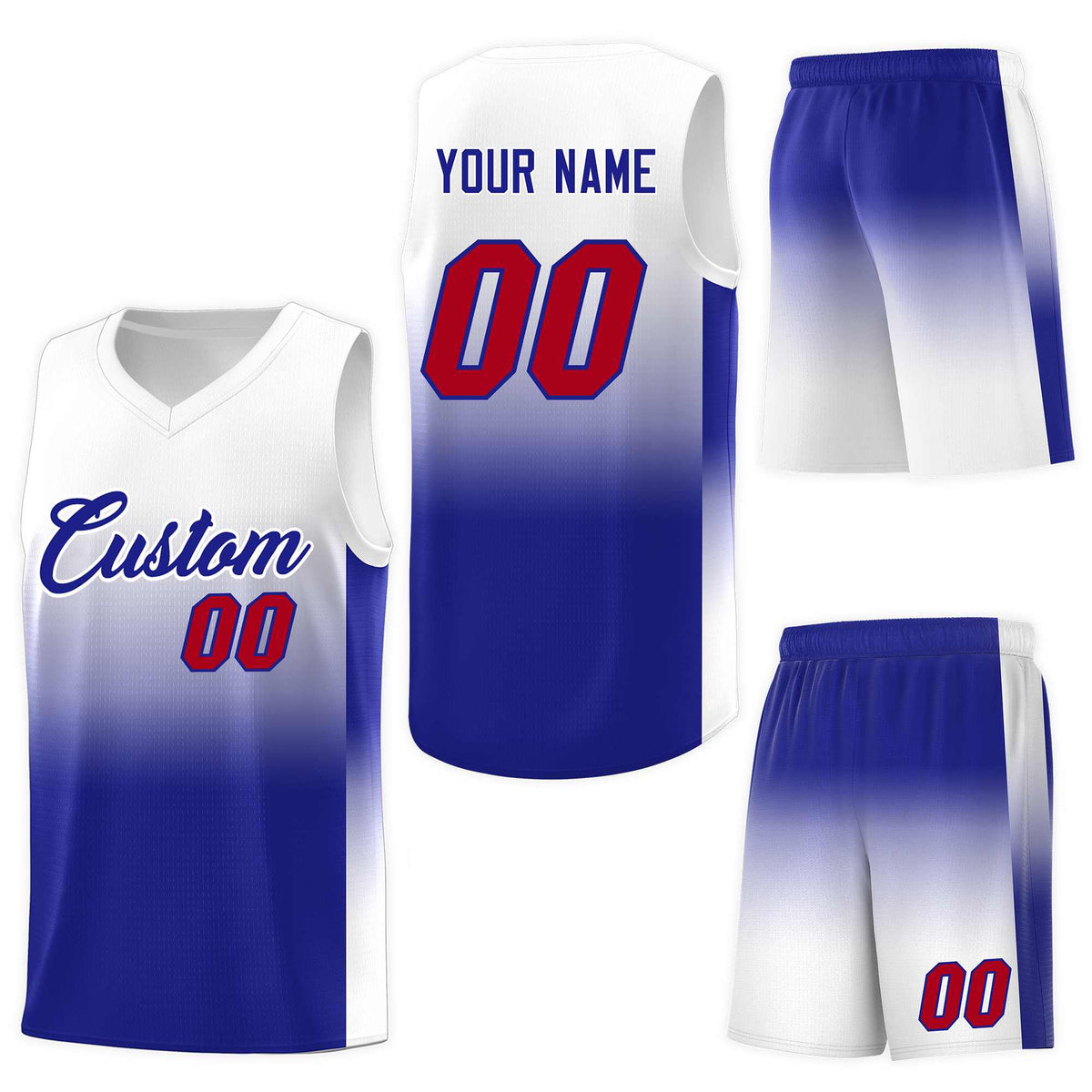 Custom White Royal Gradient Fashion Sets Sports Uniform Basketball Jersey
