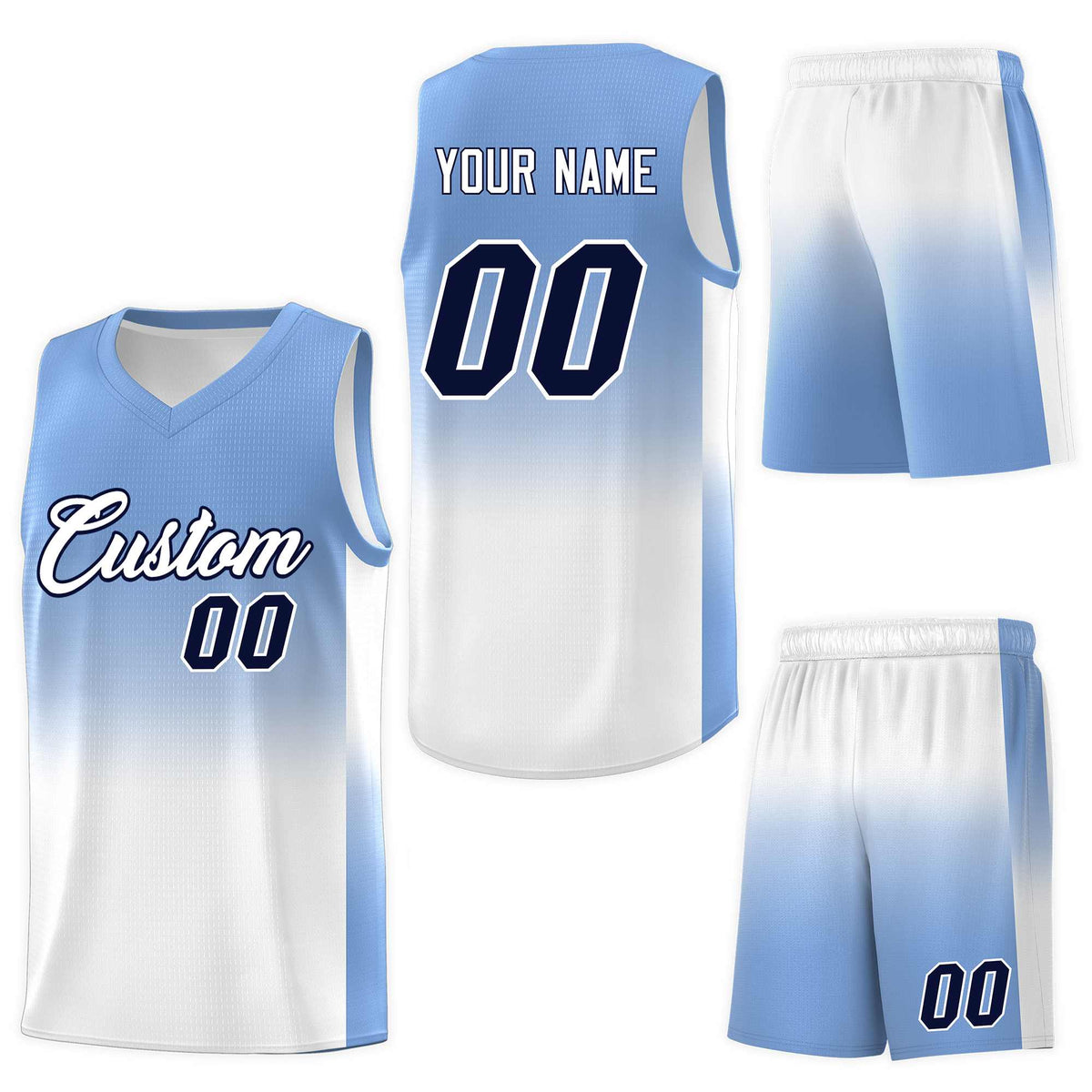 Custom Light Blue White Gradient Fashion Sets Sports Uniform Basketball Jersey