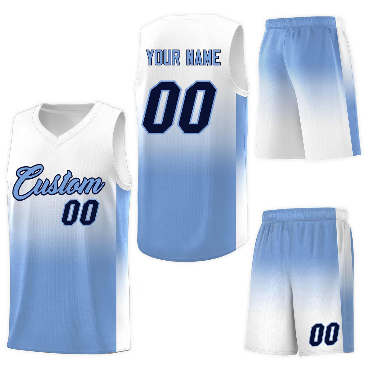 Custom White Light Blue Gradient Fashion Sets Sports Uniform Basketball Jersey