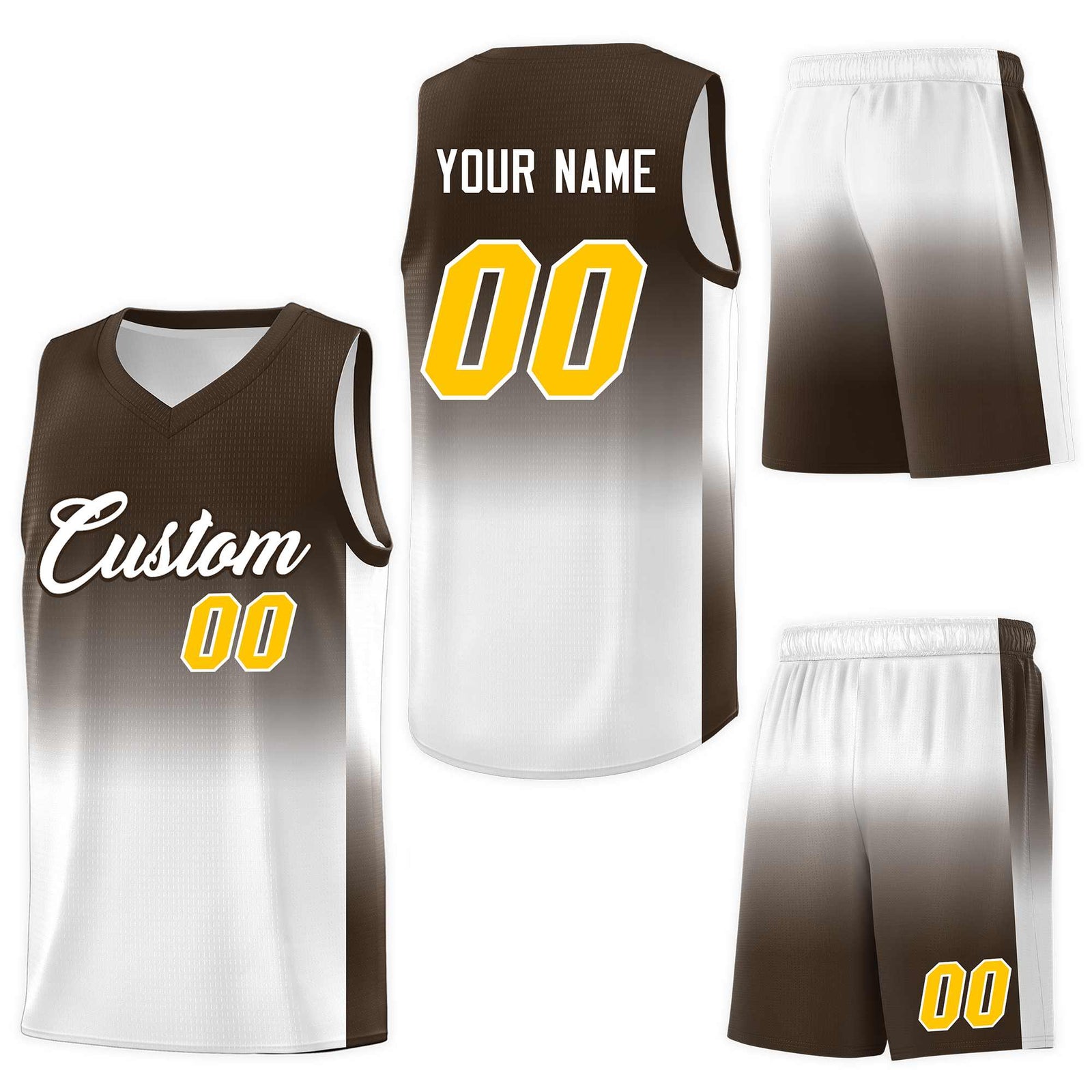 Custom Brown White Gradient Fashion Sets Sports Uniform Basketball Jersey
