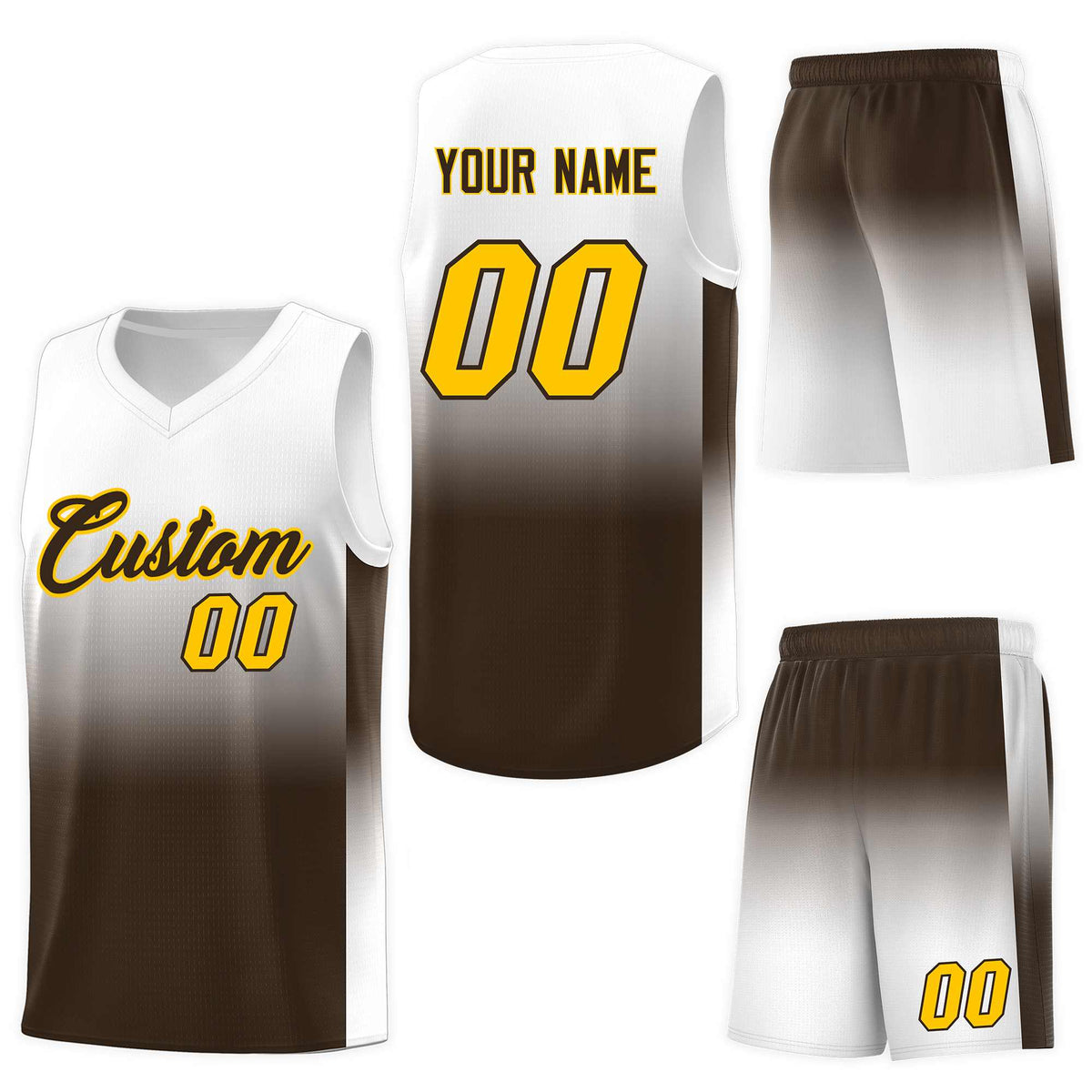 Custom White Brown Gradient Fashion Sets Sports Uniform Basketball Jersey