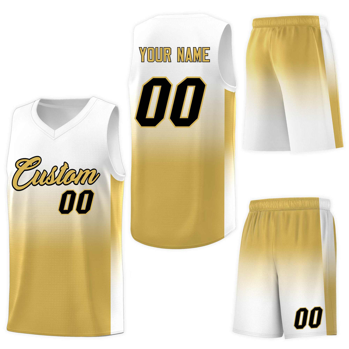 Custom White Old Gold Gradient Fashion Sets Sports Uniform Basketball Jersey