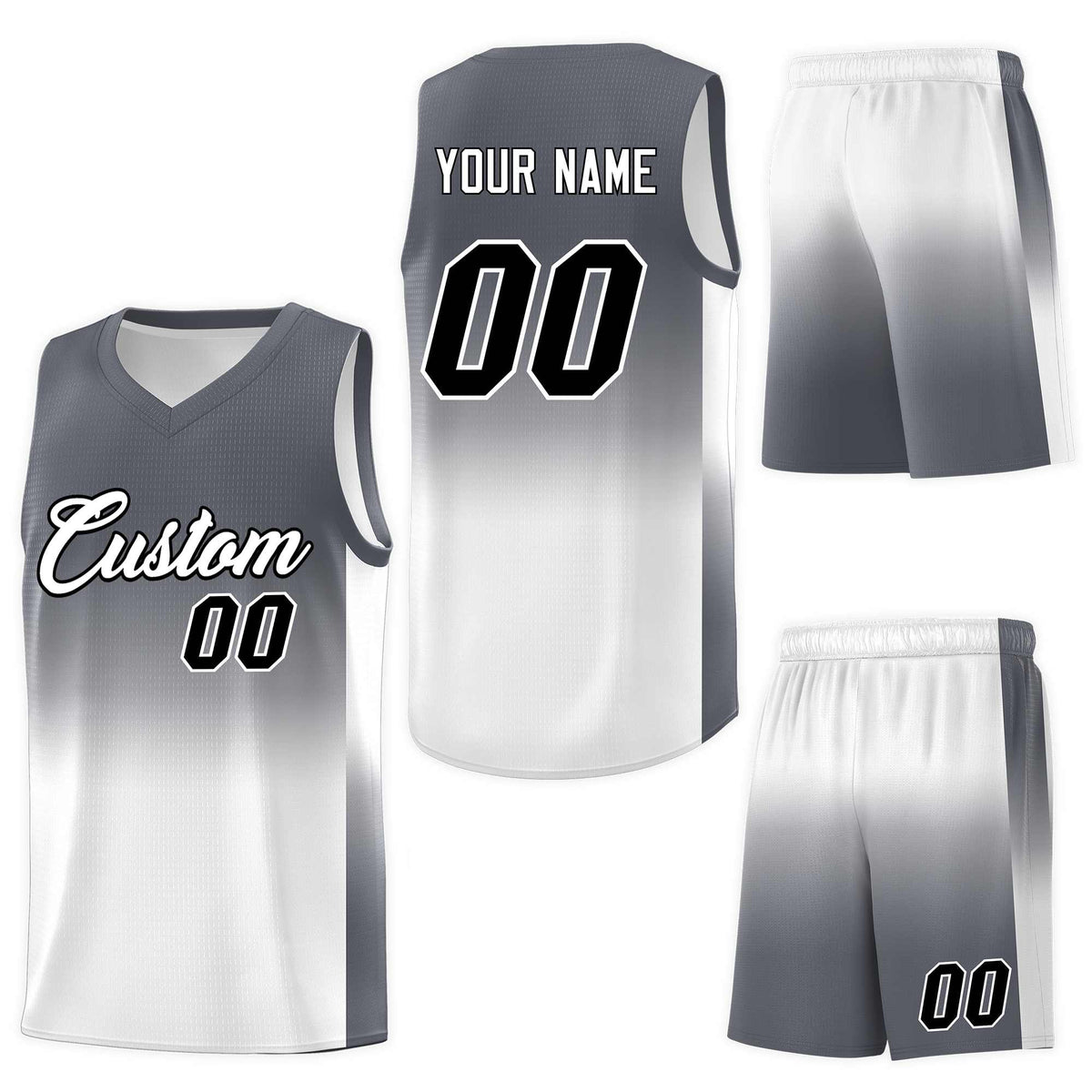 Custom Dark Gray White Gradient Fashion Sets Sports Uniform Basketball Jersey