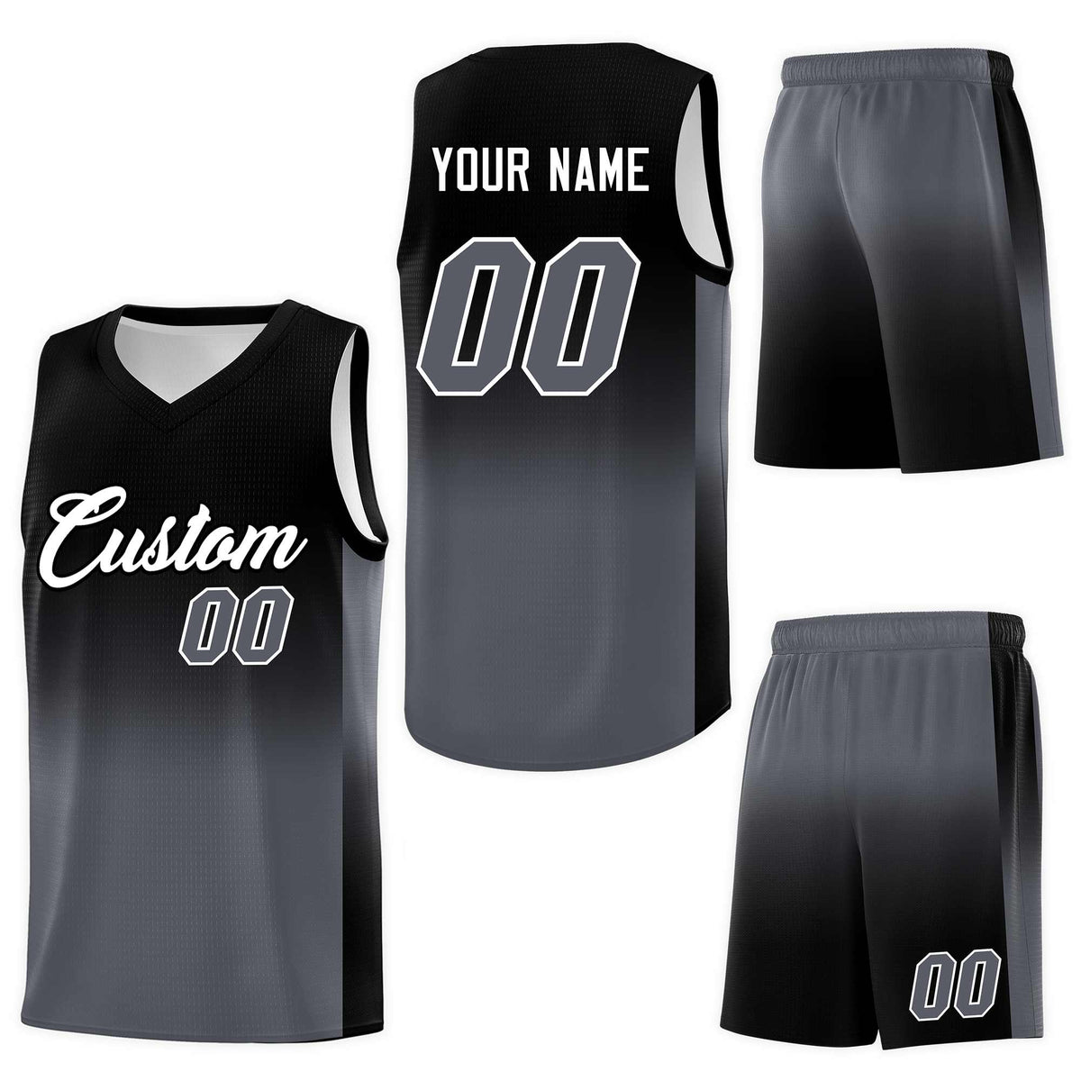Custom Black Dark Gray Gradient Fashion Sets Sports Uniform Basketball Jersey
