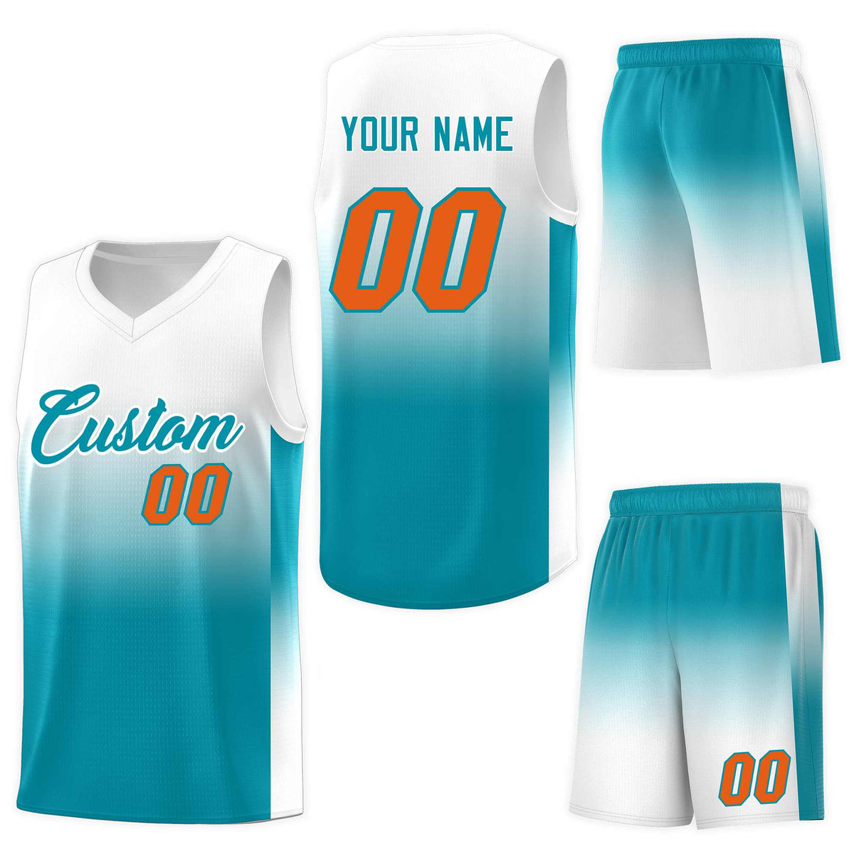 Custom White Aqua Gradient Fashion Sets Sports Uniform Basketball Jersey
