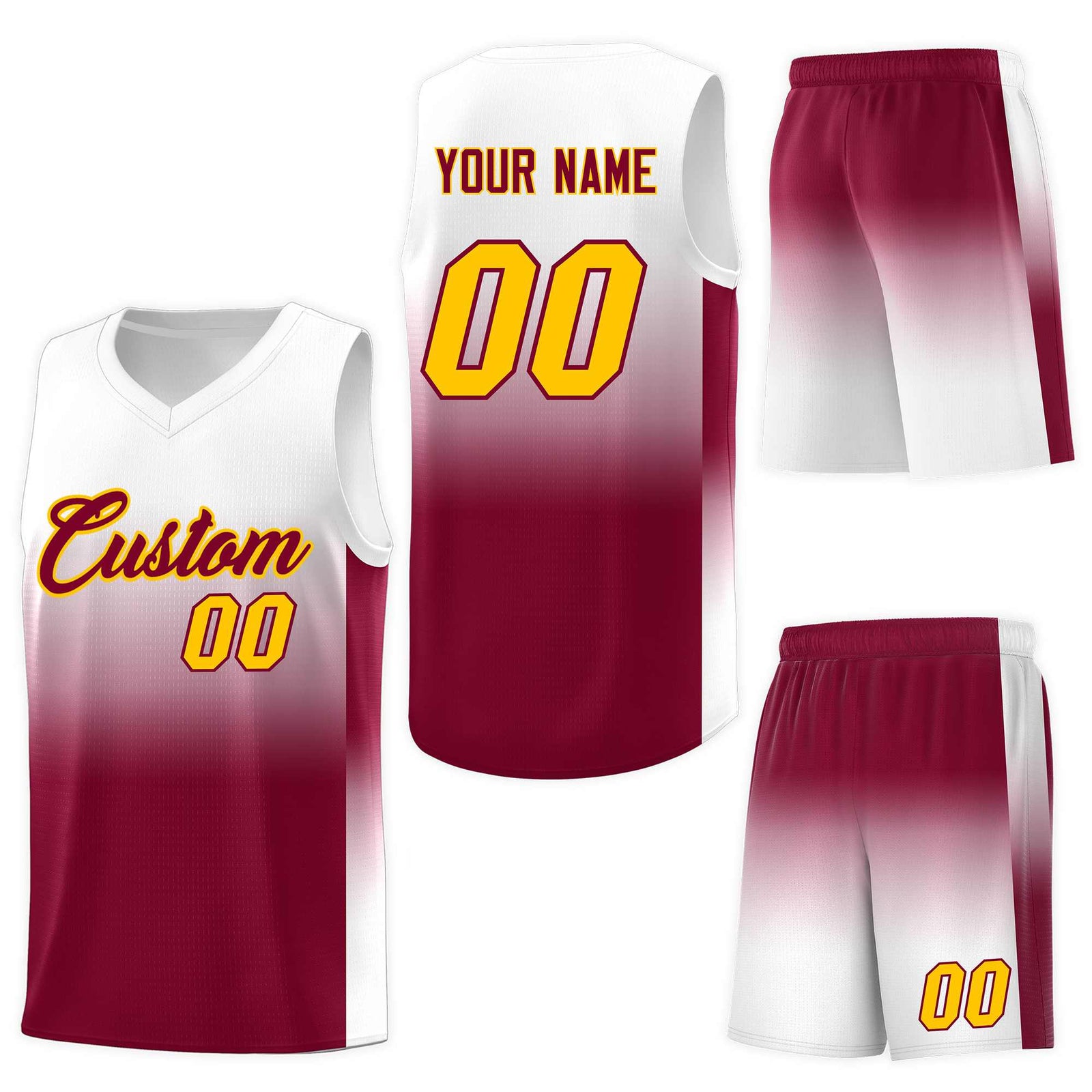 Custom White Crimson Gradient Fashion Sets Sports Uniform Basketball Jersey