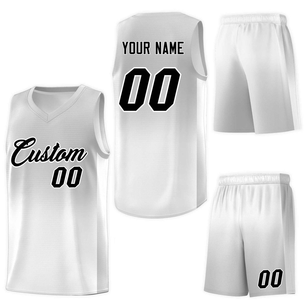 Custom Gray White Gradient Fashion Sets Sports Uniform Basketball Jersey