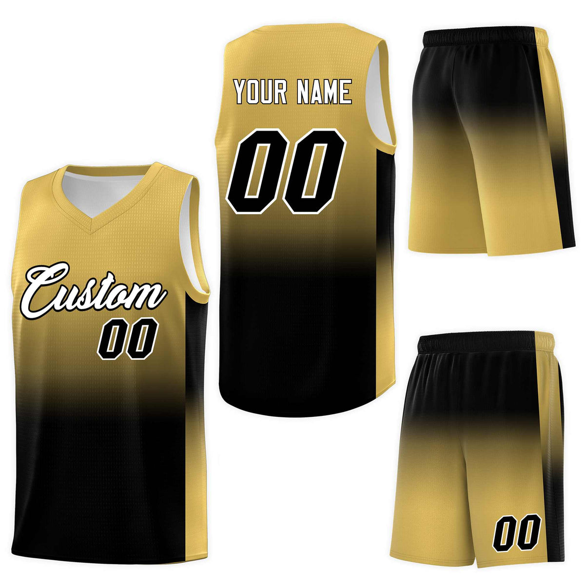 Custom Old Gold Black Gradient Fashion Sets Sports Uniform Basketball Jersey