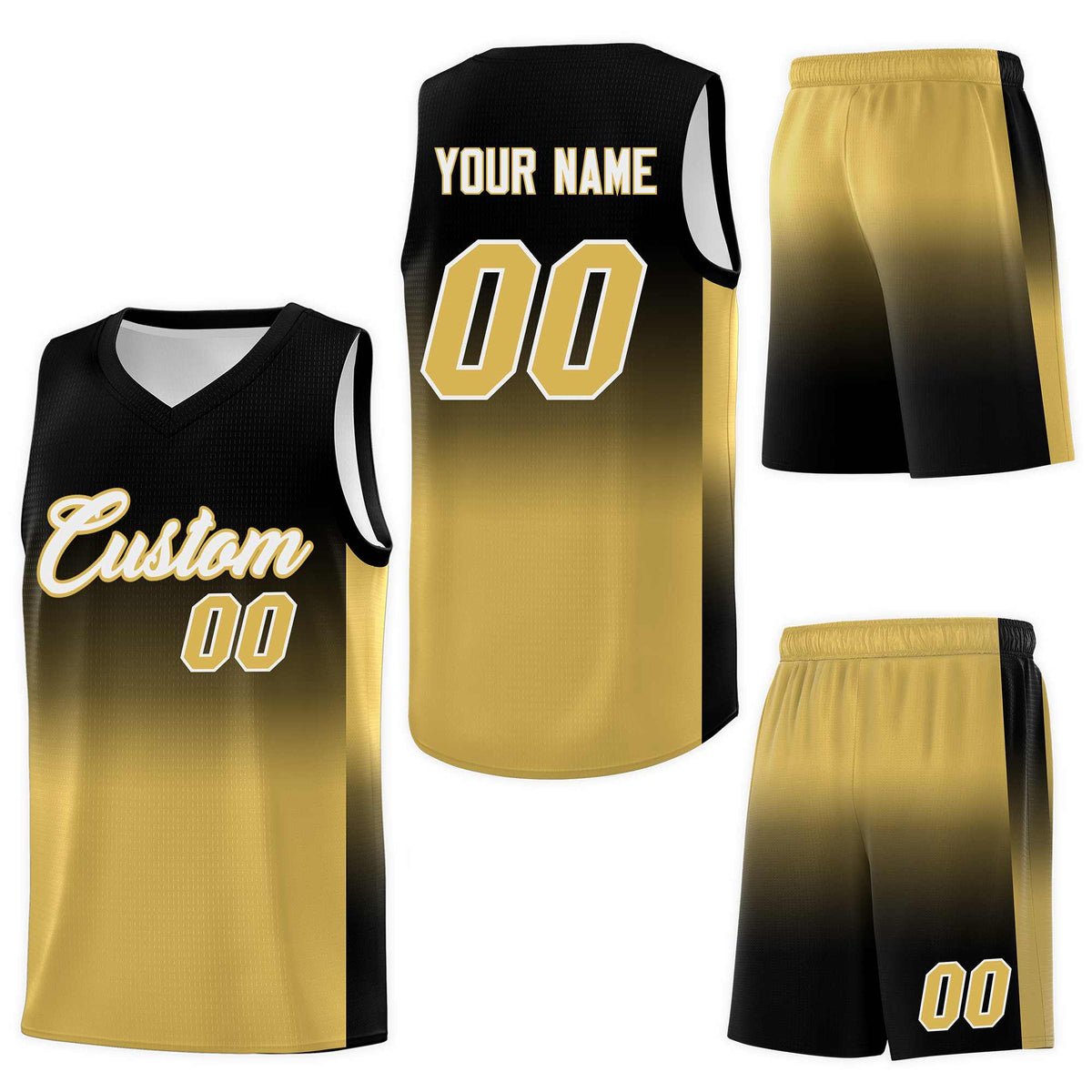 Custom Black Old Gold Gradient Fashion Sets Sports Uniform Basketball Jersey