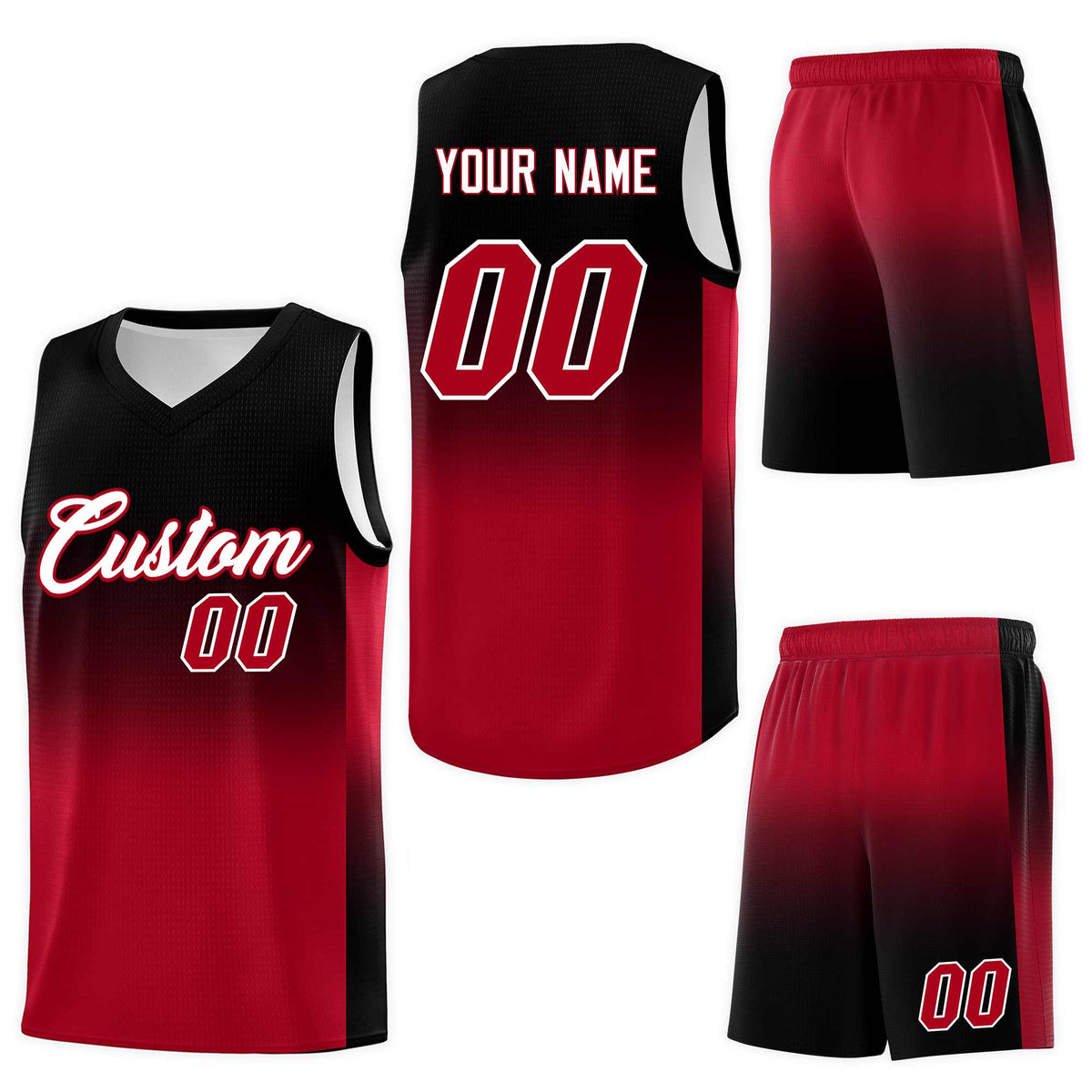 Custom Black Red Gradient Fashion Sets Sports Uniform Basketball Jersey