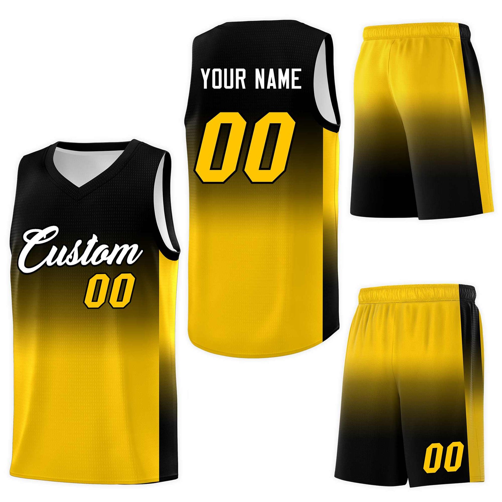 Custom Black Gold Gradient Fashion Sets Sports Uniform Basketball Jersey