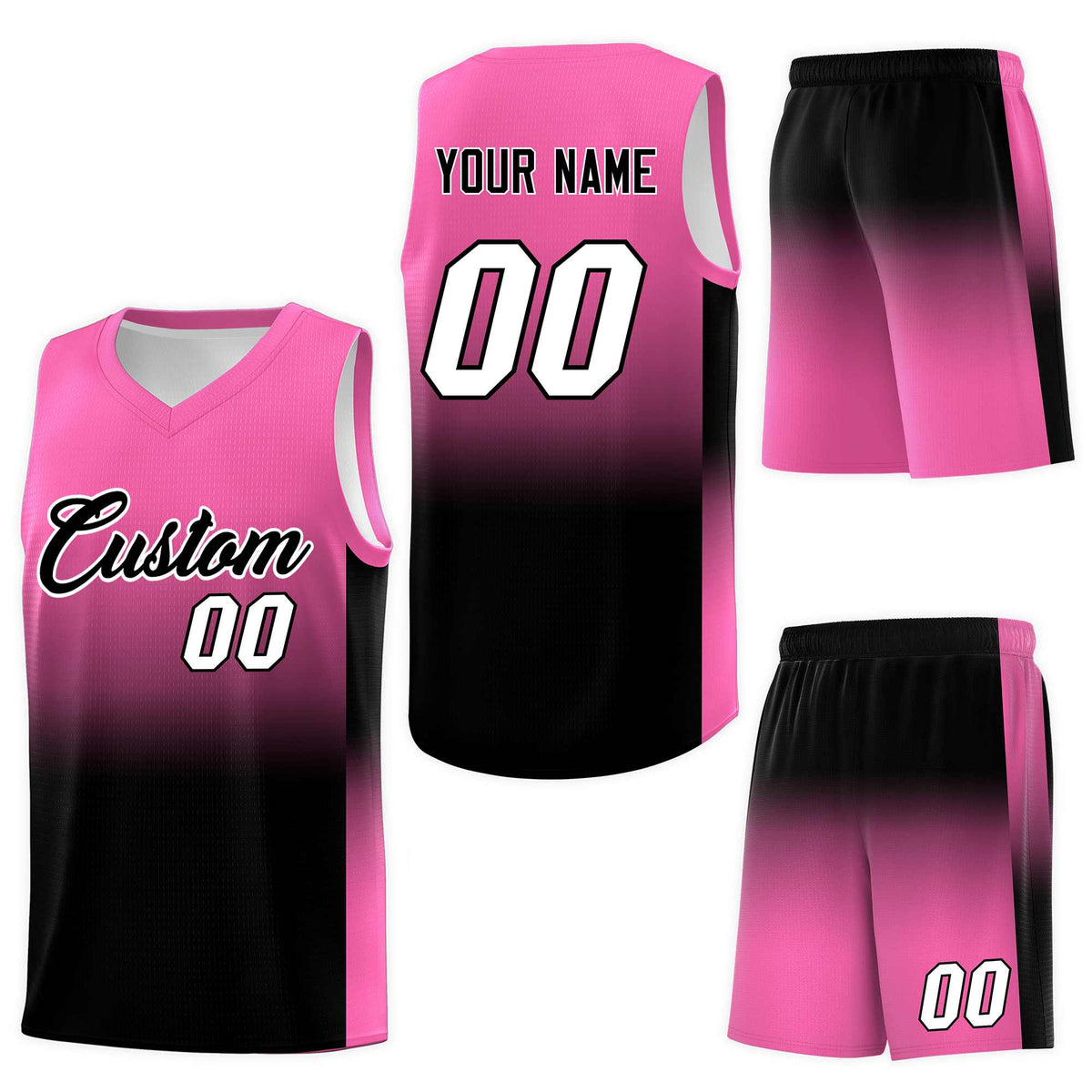 Custom Pink Black Gradient Fashion Sets Sports Uniform Basketball Jersey