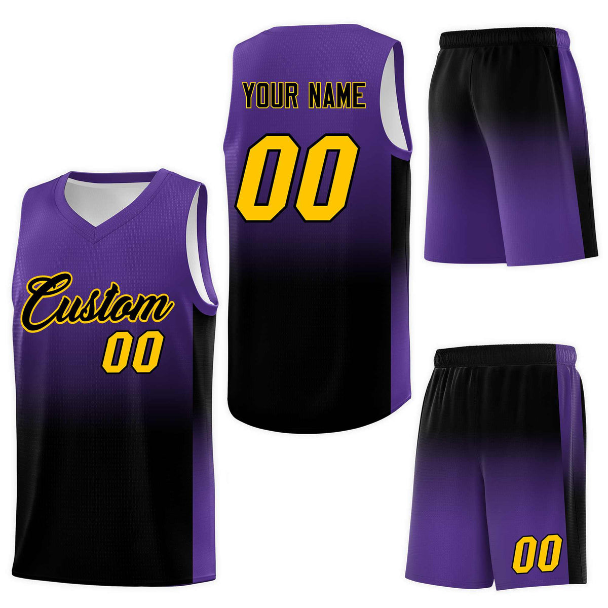 Custom Purple Black Gradient Fashion Sets Sports Uniform Basketball Jersey