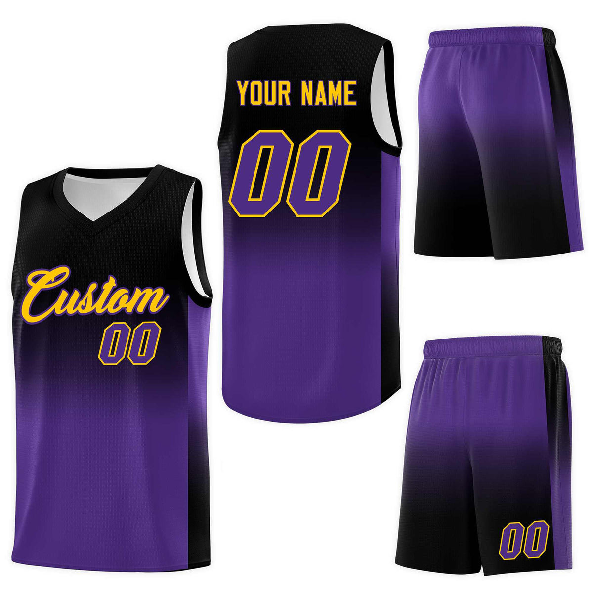 Custom Black Purple Gradient Fashion Sets Sports Uniform Basketball Jersey