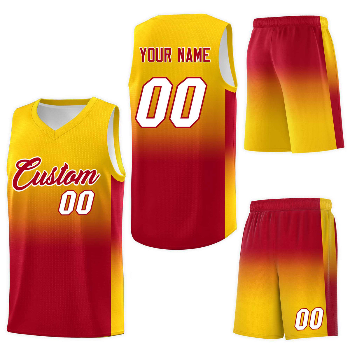 Custom Gold Red Gradient Fashion Sets Sports Uniform Basketball Jersey