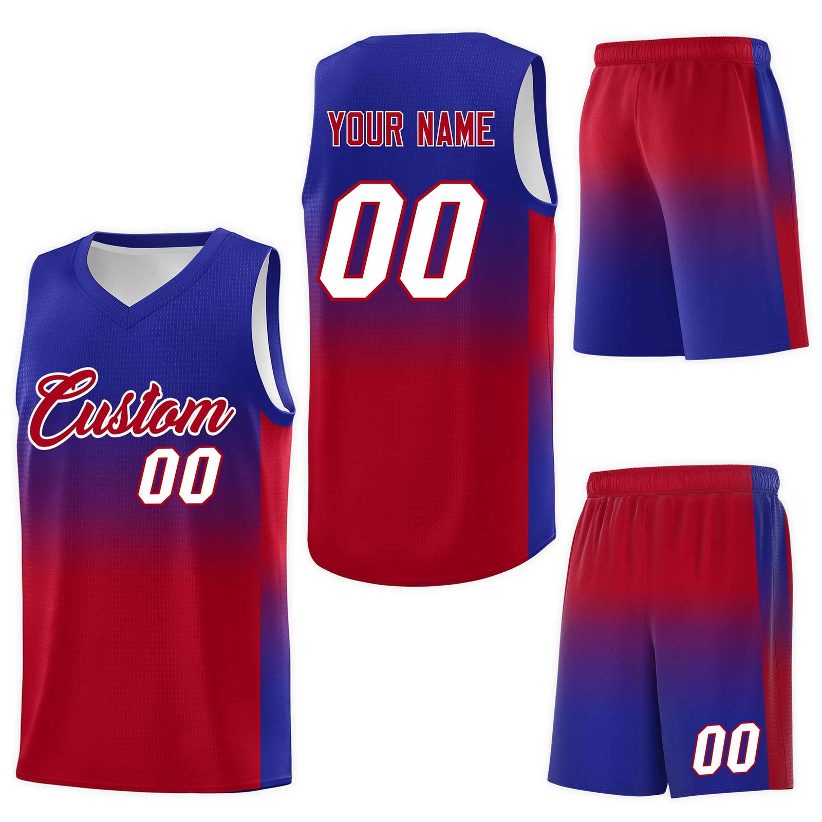 Custom Royal Red Gradient Fashion Sets Sports Uniform Basketball Jersey