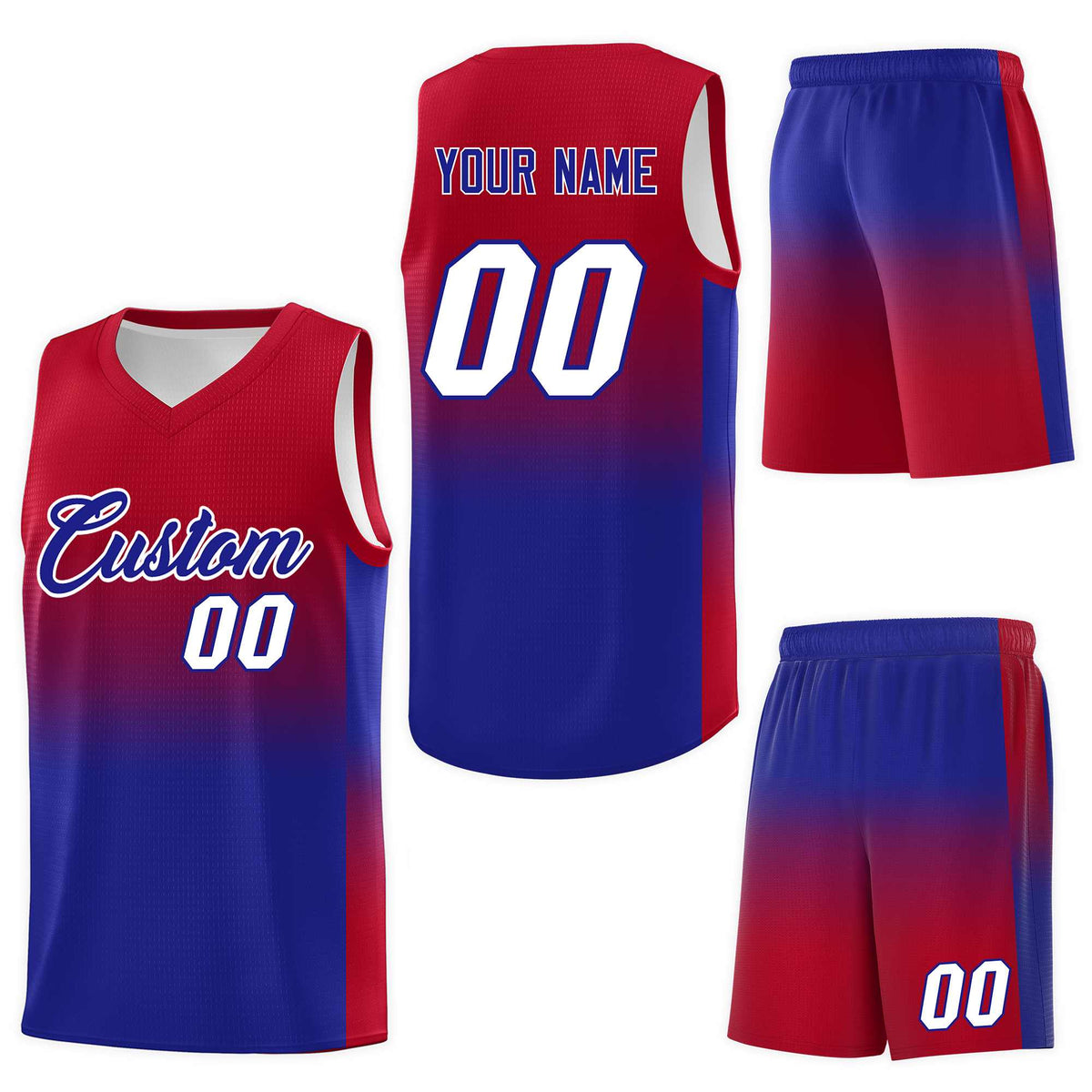 Custom Red Royal Gradient Fashion Sets Sports Uniform Basketball Jersey